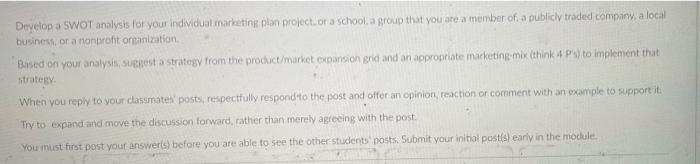 Develop a SWOT analysis for your individual