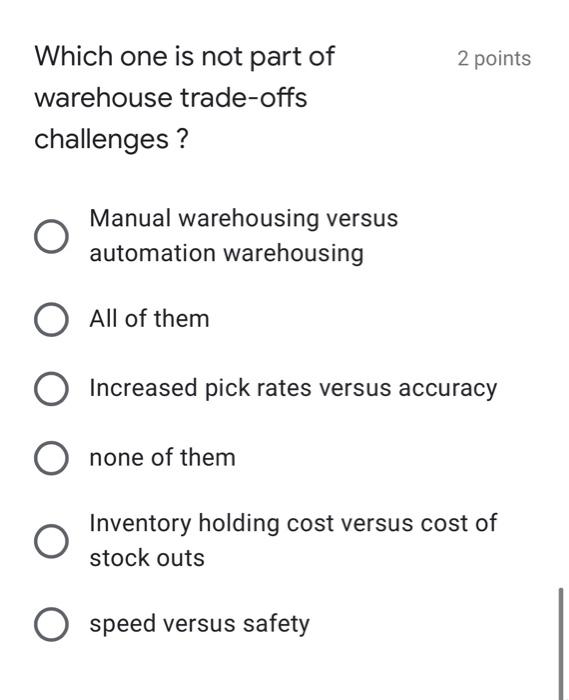 4 points What are the warehouse manager's