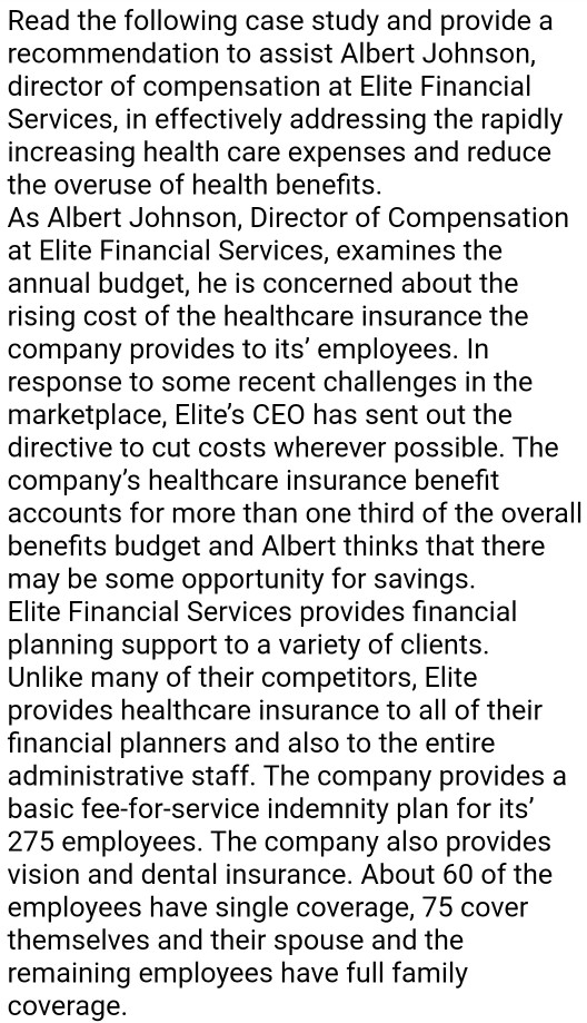 Read the following case study and provide a