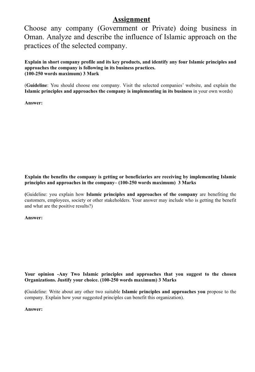 Assignment Choose any company (Government or