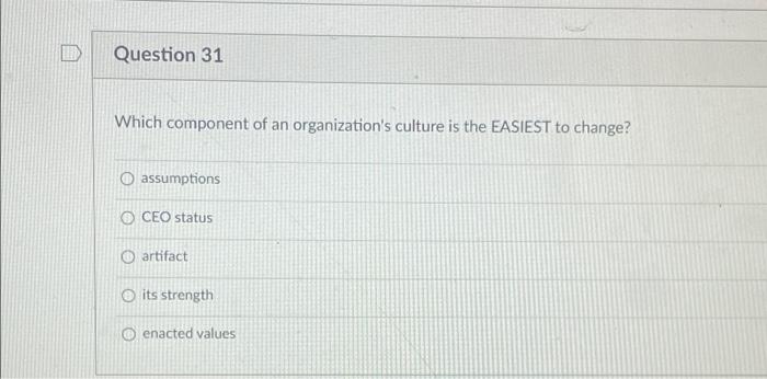 Question 31 Which component of an organization's