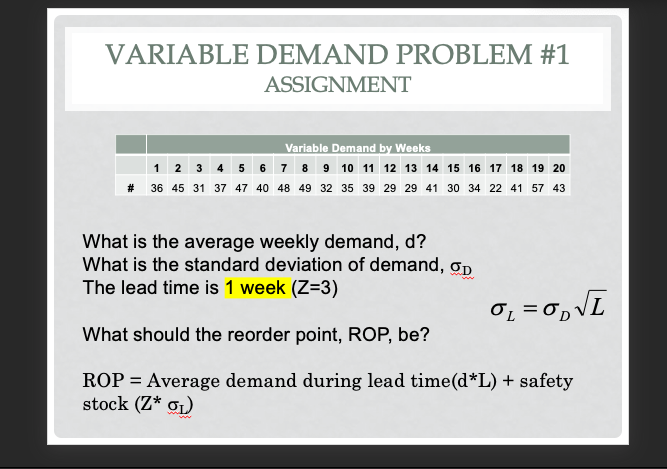 VARIABLE DEMAND PROBLEM #1 ASSIGNMENT Variable