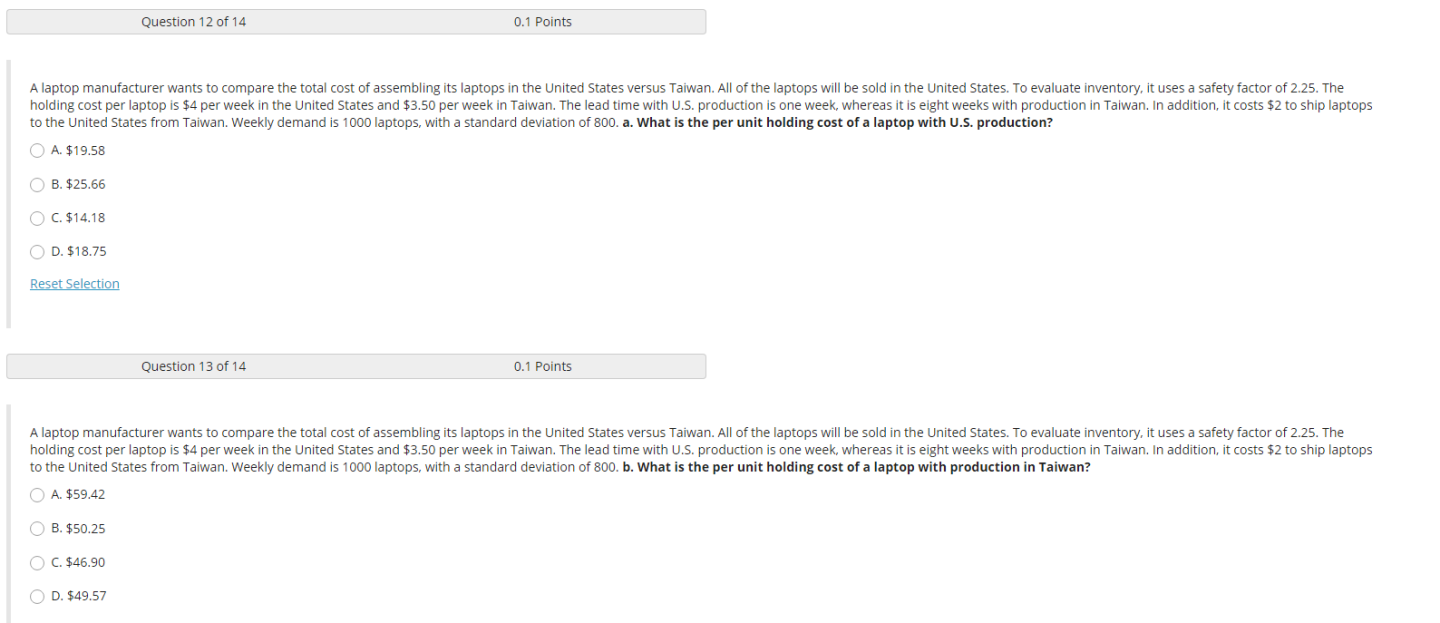Question 12 of 14 0.1 Points A laptop