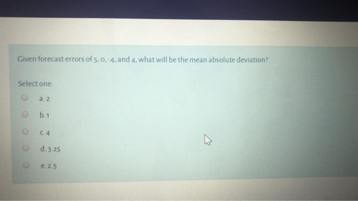 Given forecast errors of 5, 0, 4, and 4, what