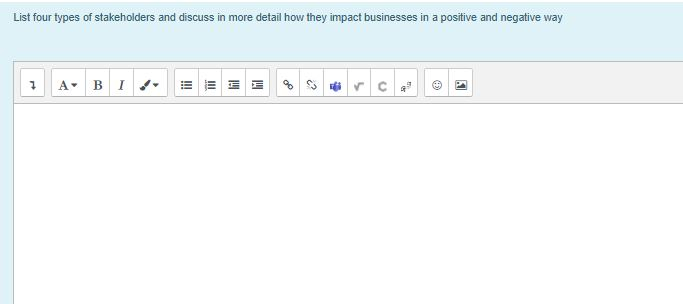 List four types of stakeholders and discuss in