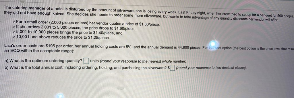 The catering manager of a hotel is disturbed by