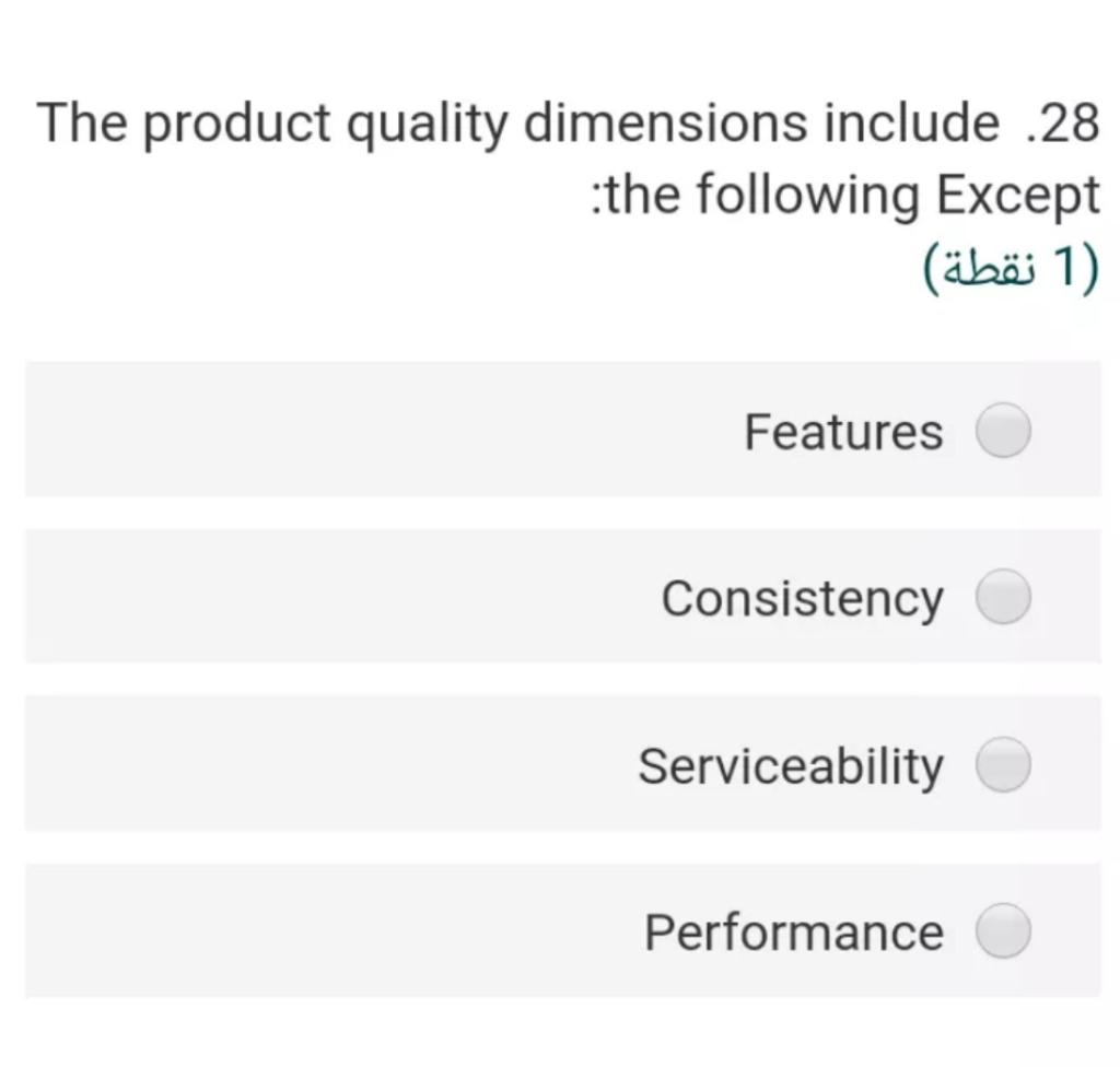 The product quality dimensions include .28 the
