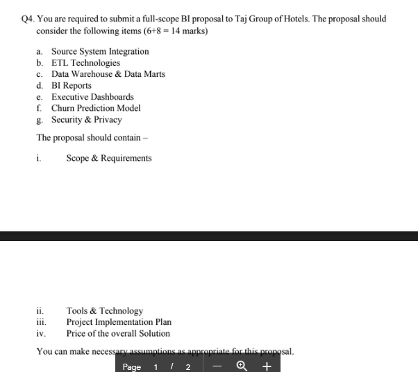 Q4. You are required to submit a full-scope BI