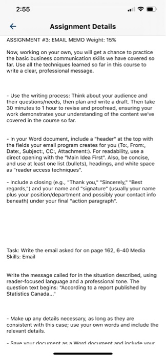 2:55 Assignment Details ASSIGNMENT #3: EMAIL MEMO