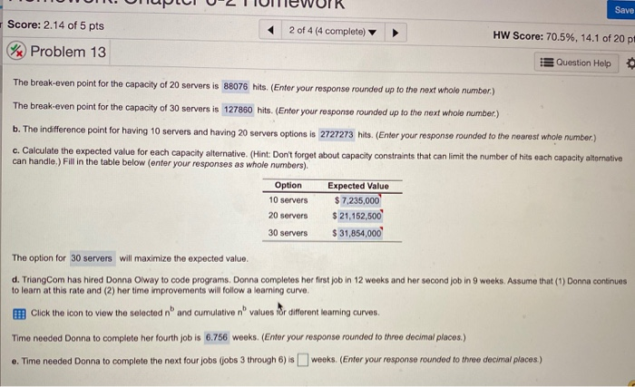 please, answer question e with its process