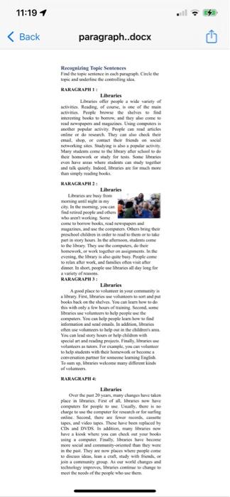 Find the topic sentence in each paragraph. Circle