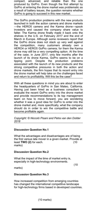Case Study (30 marks) GoPro, Inc. Will Entry into