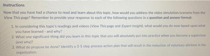 Instructions Now that you have had a chance to