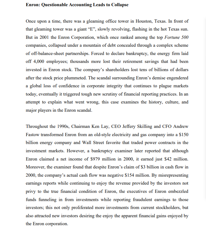 Based on the Questionable Accounting Leads to