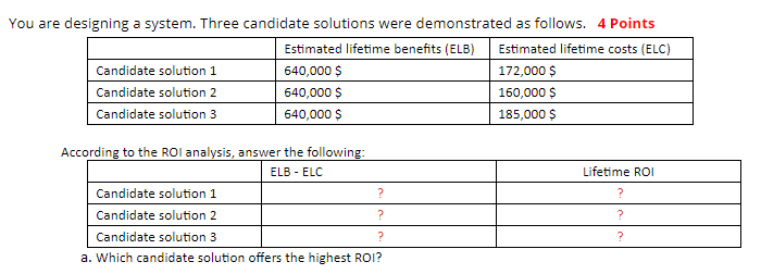 You are designing a system. Three candidate