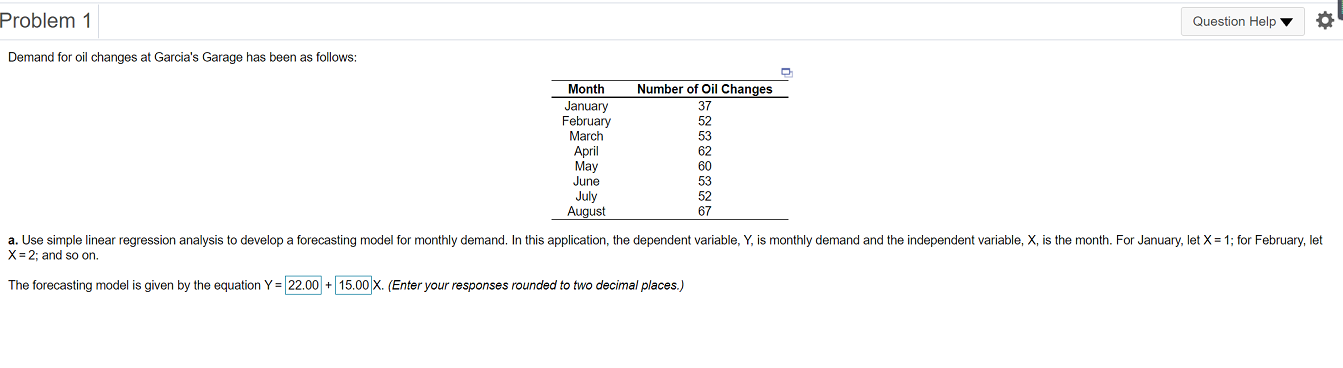 Problem 1 Question Help Demand for oil changes at