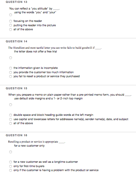 QUESTION 13 You can reflect a 'you attitude by