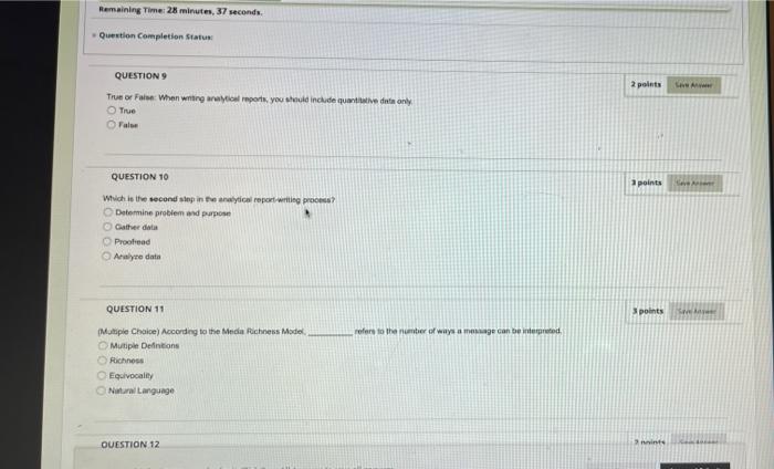 Remaining Time: 28 minutes, 37 seconds. Question