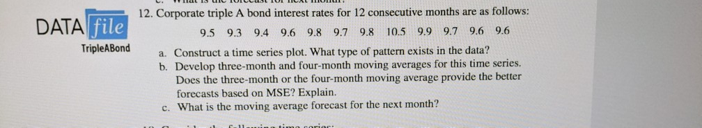 in excel with steps please Data File Triple ABond