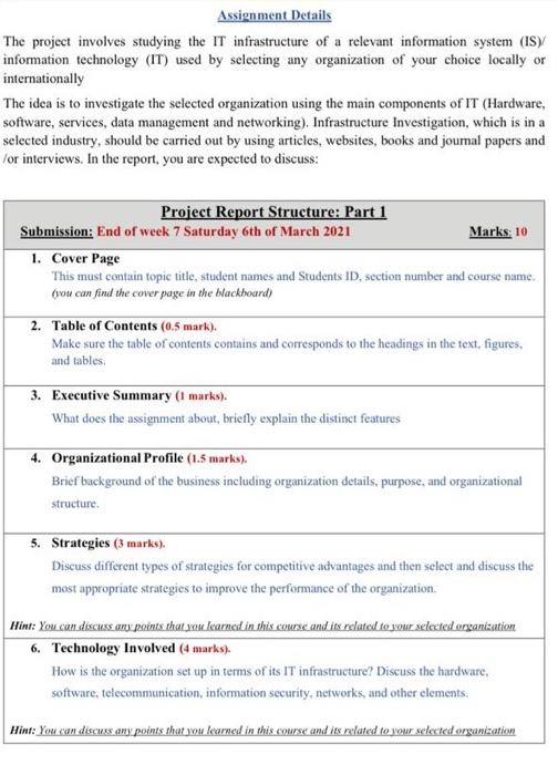 Assignment Details The project involves studying
