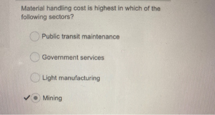 Material handling cost is highest in which of the