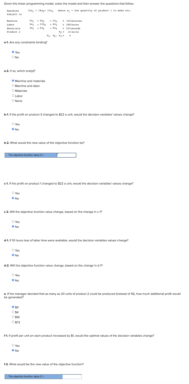 Given this linear programming model, solve the