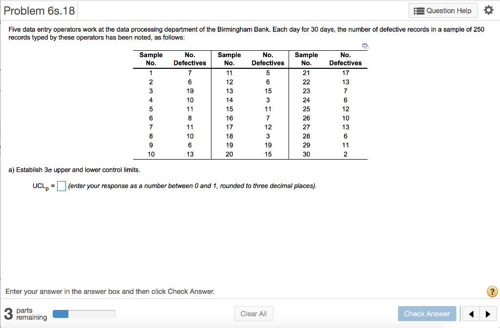 Problem 6s.18 3 Question Help Five data entry