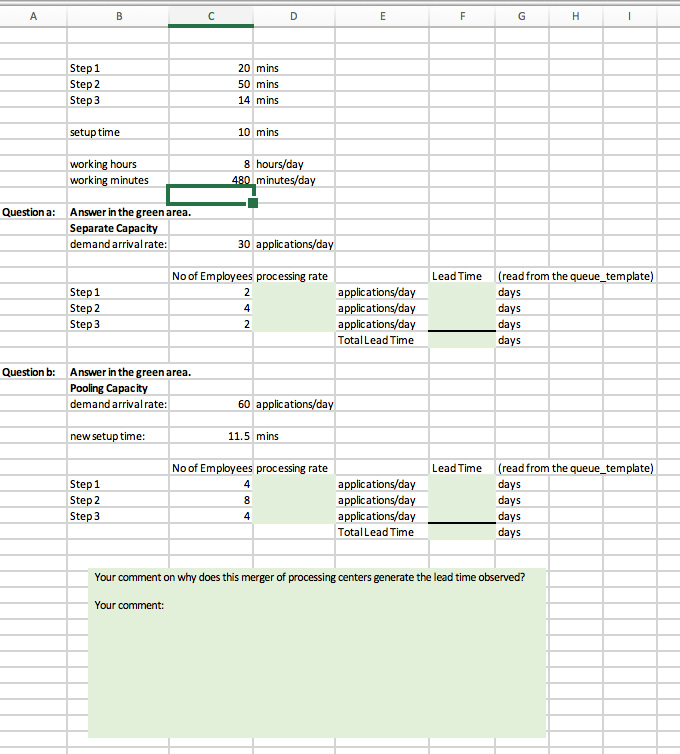 Use the problem on top to finish the excel file