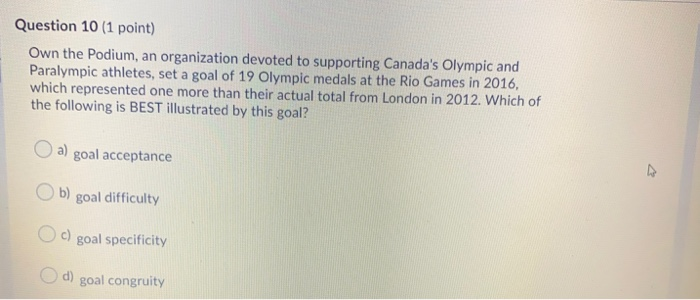 Question 10 (1 point) Own the Podium, an