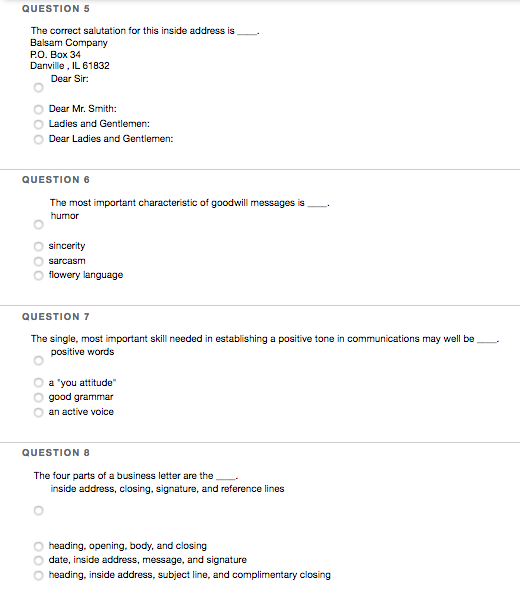 QUESTION 5 The correct salutation for this inside