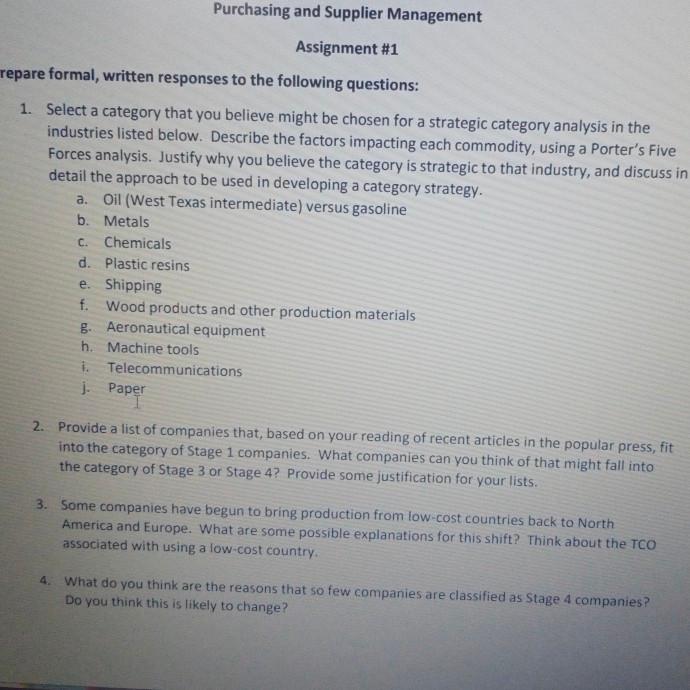 Purchasing and Supplier Management Assignment #1