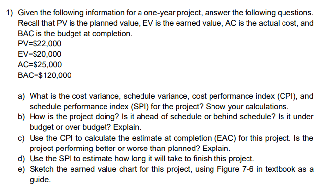 a) Answer: Cost variance = EV - AC = 20000 -