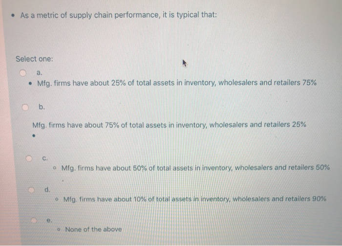 As a metric of supply chain performance, it is