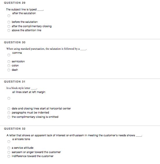 QUESTION 29 The subject line is typed after the