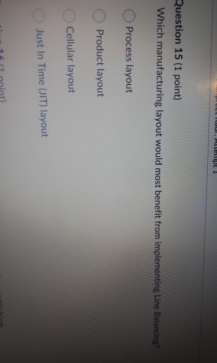 SPEL Question 15 (1 point) Which manufacturing