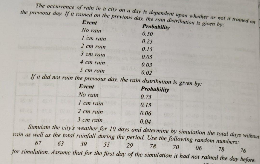 Operations Management The occurrence of rain in a