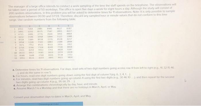 The manager of a large office intends to conduct