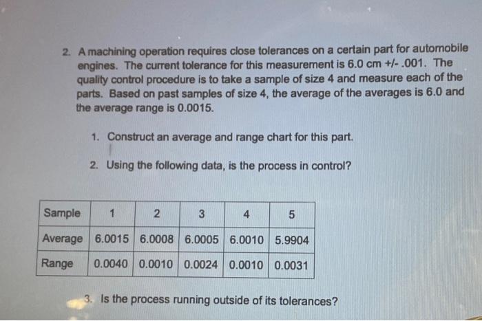 2. A machining operation requires close