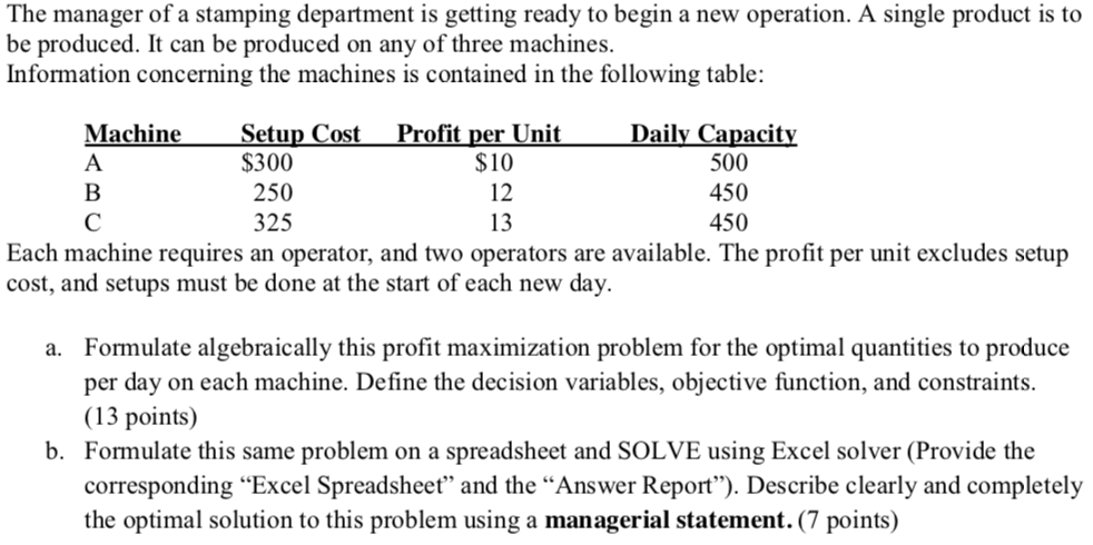 The manager of a stamping department is getting