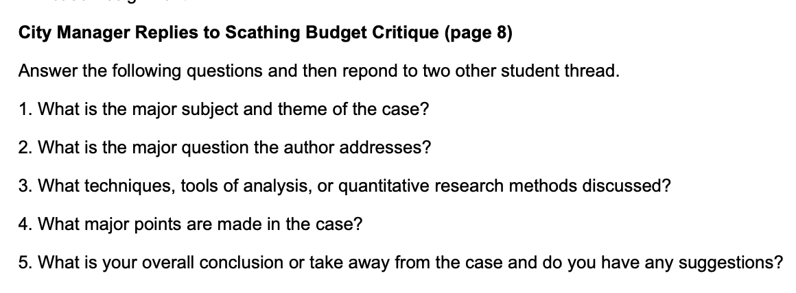 Minicase: City Manager Replies to Scathing Budget