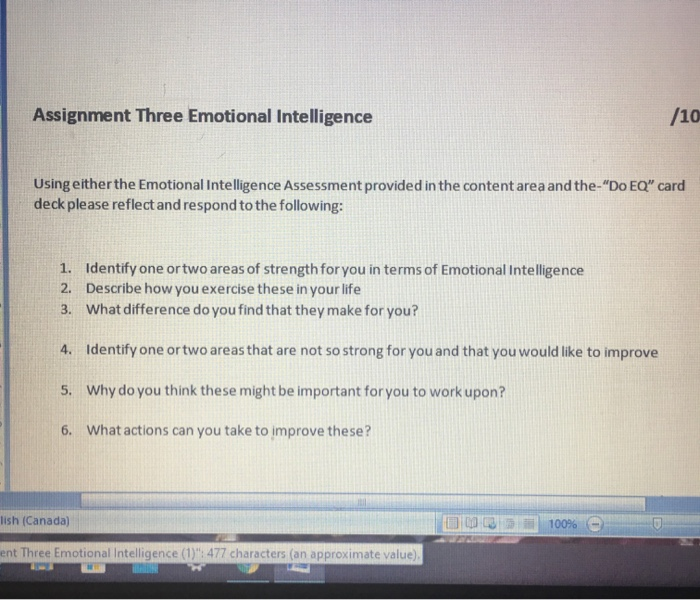 Assignment Three Emotional Intelligence /10 Using