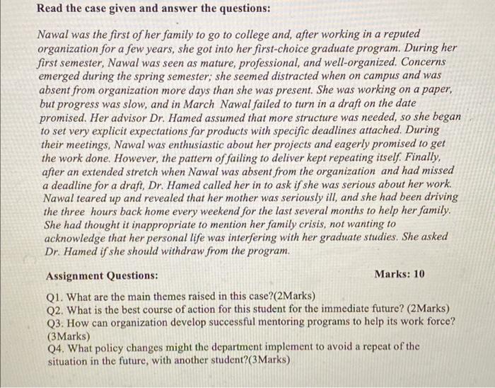 beed help Read the case given and answer the