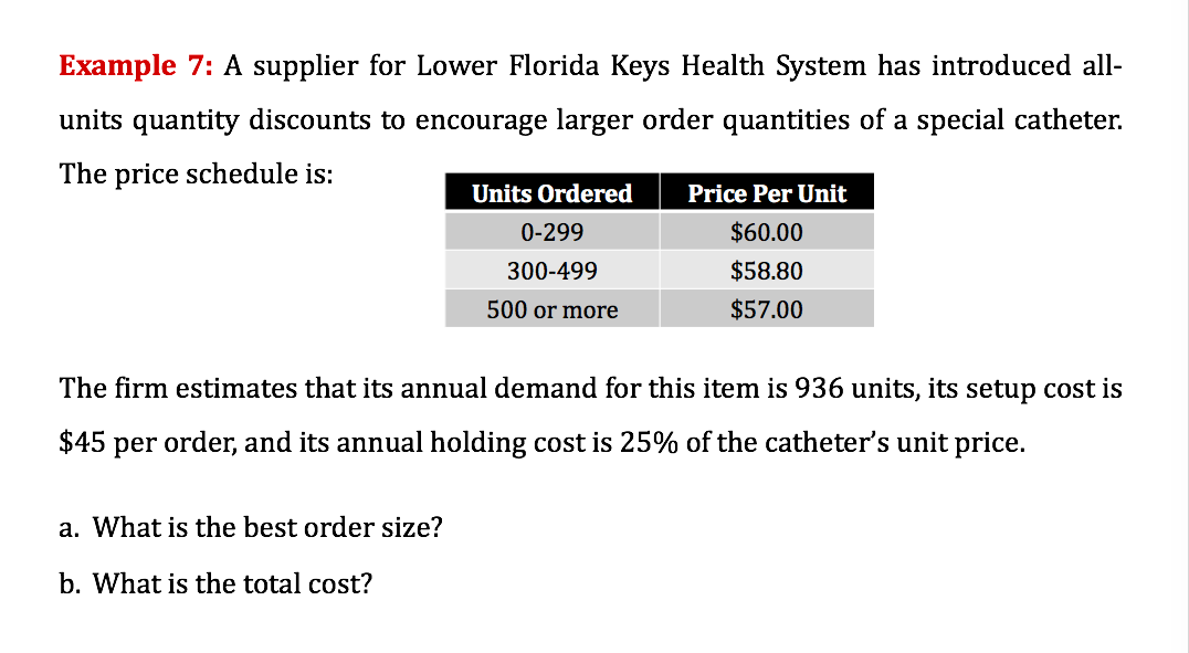 Example 7: A supplier for Lower Florida Keys