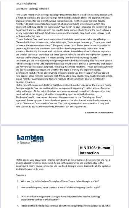 In Class Assignment Case study-Sociology in