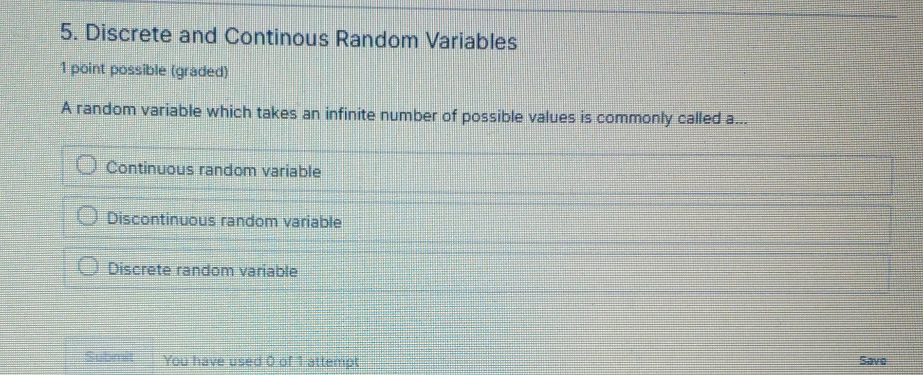 5. Discrete and Continous Random Variables 1