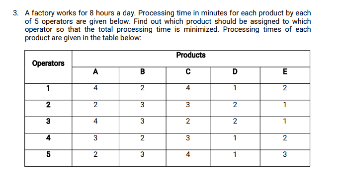 3. A factory works for 8 hours a day. Processing