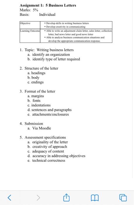 Assignment 1: 5 Business Letters Marks: 5% Basis: