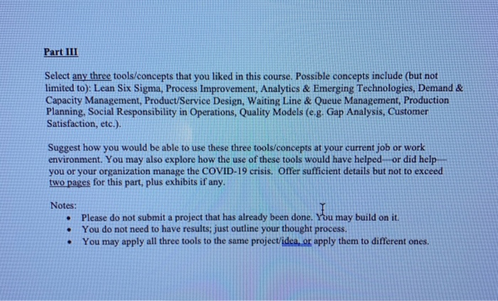 Part III Select any three tools/concepts that you