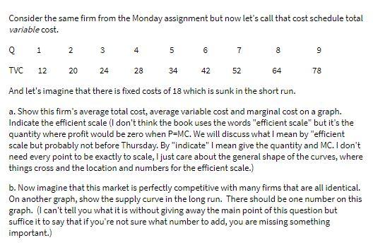 Consider the same firm from the Monday assignment
