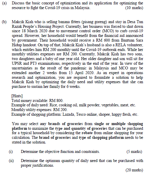 (a) Discuss the basic concept of optimization and